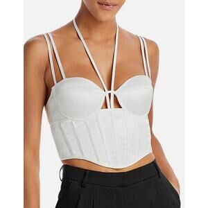 AQUA Corset Top Size Medium White Bustier Halter Cropped Sleeveless NWT